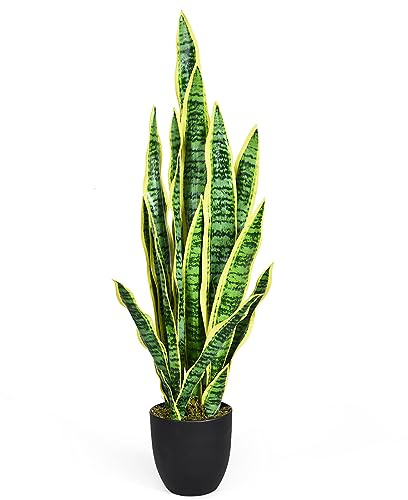 COSTWAY Kunstpflanze Sansevieria, Künstliche Schlangenpflanze 90 cm, Zimmerpflanze mit stabilem Topf & 20 Blättern, Pflanze für den Heimgarten Bürodekoration, Hellgrün