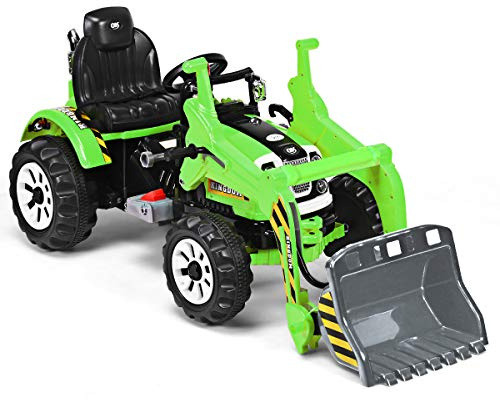COSTWAY Excavadora con Pala y Asiento para Niños Excavadora Eléctrica de Juguete de 2,5 a 5 km/h con Interruptor de Avance/Retroceso Coche Juguete para Niños de 3 a 8 Años (Verde)