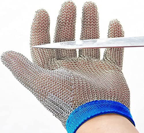 Dowellife Large Grey Cut Resistant Glove, Food Grade Stainless Steel Mesh Metal Glove, Knife Cutting Glove for Butcher, Oyster Shucking Kitchen Mandoline Chef Slicing Fish Fillet