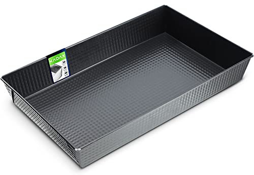 KADAX Barattolo rettangolare, teglia da forno in 3 dimensioni, bordi in lamiera alti per torte, pane toast, cheesecake, brownie, scatola di cura facile, distribuzione del calore (40 x 25,5 cm, nero)
