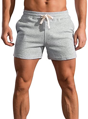 Panegy Sweatshorts för män, Sport Kläder Herr, Korta Joggingbyxor, Bomull, Relaxshorts, Andas, Sportshorts för Jogging, Yoga, Träning, Grå, M