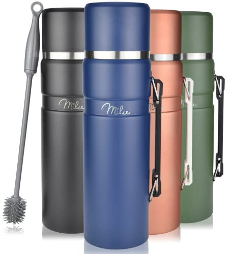 Milu Thermoskanne 1L - Thermosflasche mit Griff - Isolierflasche - Isolierte Edelstahl Trinkflasche, 100% Auslaufsicher, Doppelwandisolierung (Navyblau, 1000ml)