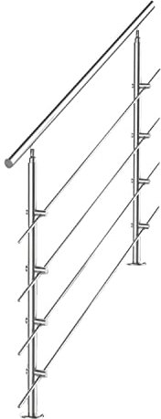 Tubiaz Corrimano in acciaio inox, ringhiera per scale, parapetto, balcone, 150 cm, con 4 barre trasversali Ø 42 mm, per interni ed esterni