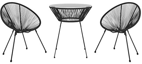 vidaXL Gartenmöbel Set 3-TLG. Gartengarnitur Sitzgruppe Gartenset Sitzgarnitur Gartentisch Gartenstuhl Esstisch Tisch Stühle Schwarz