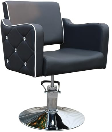 Italian Design - Sillón de Peluquería Profesional Black Diamond - Diseño Ergonómico y Acolchado con Altura Ajustable 92-102 cm, Tapizado Resistente al Agua y Base Cromada Antideslizante - Color Negro