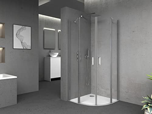 Marwell NEPTUN II 90x90x195 cm Runddusche mit Hebe-Senkmechanismus und hochwertigen Aluminiumprofilen in chrom Duschabtrennung mit Abperleffekt Dusche mit Pendeltüren und hochwertigen Metallgriffen