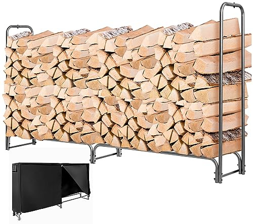 COSTWAY Range Bûche Extérieur avec Housse PVC Imperméable, Abri Bûche Rangement Bois 36-61cm de Long, Porte-bûches Abris Bois pour Cheminée, Poêle, Brasero, Noir (240 cm)