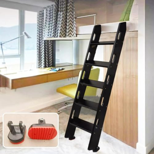 Black Wooden Ladder for Bunk Bed, 49/ 59 Dorm Rv Loft Bed Step Ladder for Adults Elderly, Floor-Standing Slanted Ladder with Anti Slip Feet (Size : 5-Step 150cm)