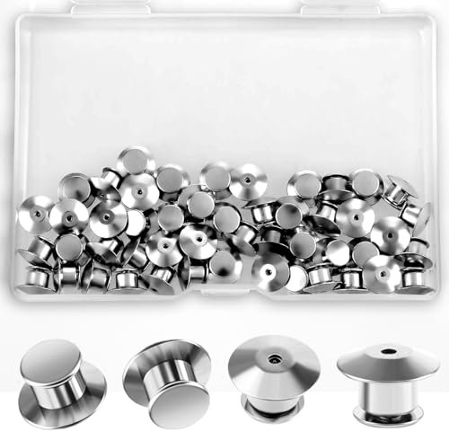 GEEHUA 50 perni di bloccaggio, chiusura a perno in metallo, a testa piatta, per spille smaltate (argento)