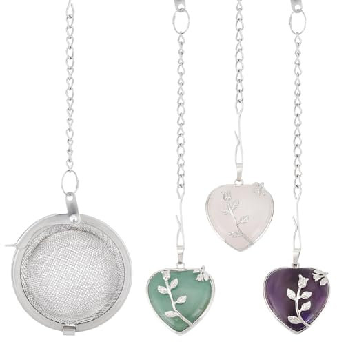 UNICRAFTALE 3Pcs 3 Couleurs Filtre Infuseur Passe Boule Infuseurs à Thé Acier Inoxydable Pendentif Cristal Coeur Boule à Thé Passoire à thé avec Chaîne pour Infuser du Thé en Vrac