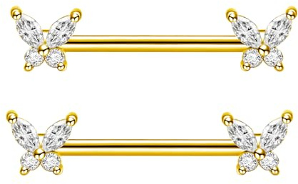 Besyvvin Anillos para Pezones Mariposa Piercing de Pezón 14G 14mm Acero Inoxidable Cz Joyas Piercing Pezón para Mujeres