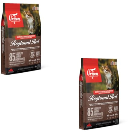 Orijen Cat Regional Red | Confezione Doppia | 2 x 340 g | Alimento completo per gatti adulti | 85% ingredienti animali di alta qualità | Rivestito di fegato liofilizzato