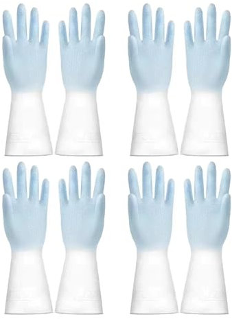 LUNCHS Putzhandschuhe 4 Paare Haushaltshandschuhe Mehrere Farben Können Wiederverwendet Werden Gummihandschuhe Gitterdesign für Einfaches Halten(Blau,L)