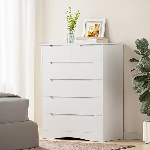 Gizoon 6 Drawer Dresser, Chest of Drawers with Large Storage, White Dressers for Bedroom, Tall Dresser and Organizer with Anti-Tripping, Wooden Cabinet for Office, Living Room, Entryway