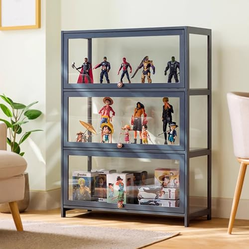 Witriolik Vitrinenschrank High Große Vitrine Wohnzimmerschrank Vitrinenschrank Bücherschrank Mehzweckschrank Vitrine Natürlicher Bambus+Acryl viel Stauraum Modern Vintage für Büro Wohnzimmer