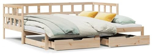 Xichuzi Tagesbett Ausziehbar mit Schubladen 90x200 cm Massivholz Kiefer, Schlafsofa, Daybed, Bettsofa, Sofa Bed, Sofabett, Schlafcouch, Jugendbett, Bettgestell, Bettcouch - 3302201