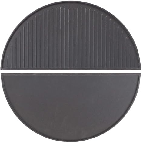 Wiltec Set 2x planchas semicirculares de hierro fundido 55 x 26,5 x 1,5 cm para barbacoa, plancha de asar, accesorios BBQ, rejilla de fundición para carne, pescado y verduras, fácil de limpiar