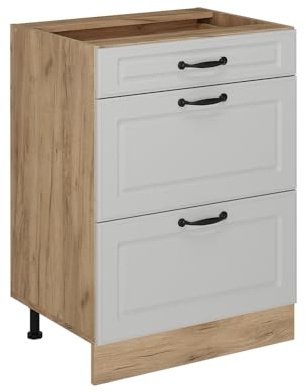 Vicco Küchenunterschrank R-Line, Weiß Landhaus, 60 cm | MDF-Front · Ohne Arbeitsplatte · Höhenverstellbare Füße · Metallgriffe · ✓ Frei kombinierbar