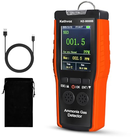 Ammonia Gas Detector 9000B - High-Precision NH3 Monitor with Electrochemical Sensor, 0-100PPM Range, Alarm Function, Portable & Compact for Industrial Farming Environmental Safety