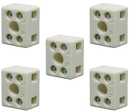 2 Bloques de Terminal de Cerámica de Vía, 10A 250V Conectores de Cerámica de Porcelana de Alta Temperatura con Apertura de Entrada de 2.9mm para Cable Eléctrico, y Varias Situaciones de Cableado(5pcs)
