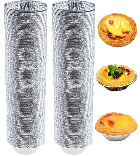 200pcs Aluminum Foil Pie Pans, Mini Pie Pans, Disposable Baking Tart, Aluminum Foil for Baking Egg Tarts, Quiche, Creme Brulee Tarts, Egg Tart molds, mini tins