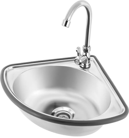 Single Triangle Wash Basin Corner Sink Mini Bar Sink Stainless Steel with Faucet