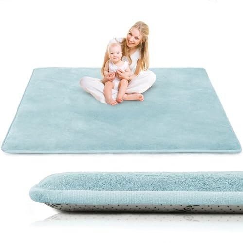 LEHOUR Neueste Upgradekonstruktion mit Krabbelmatte für Baby, 3cm Extra Teppich für Kinderzimmer, Rutschfester Entwurf für Kinderzimmer und Schlafzimmer(Eisblau, 150 * 200CM)