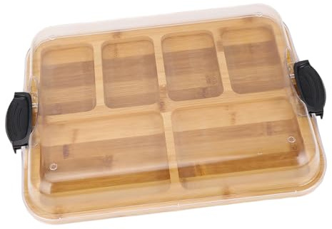 Tabla de embutidos con tapa transparente, tablas cortar portátiles, bandeja bambú 6 compartimentos para servir quesos, ideal para cocina viaje, regalo inauguración casa, 35 x 28