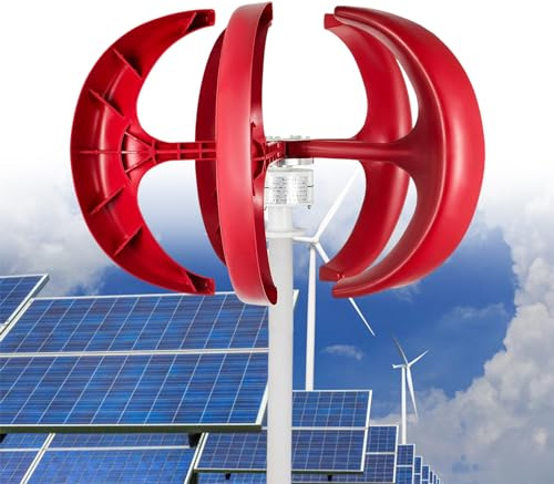 MESOVFCA Generatore Eolico Verticale da 12000 W, 12 V-220 V, 5 Pale, Silenzioso, generatore Eolico Verticale trifase a Magnete Permanente con Controller, Piccolo, Rosso 220 V
