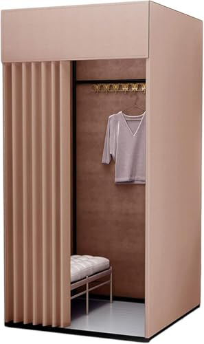 GPECTIFO Curry Fitting Room Sichtschutztrennwand aus Leinenstoff mit Vorhang-Set, Haken, mobiler Schienenaufbewahrung(100 * 100 * 200cm)