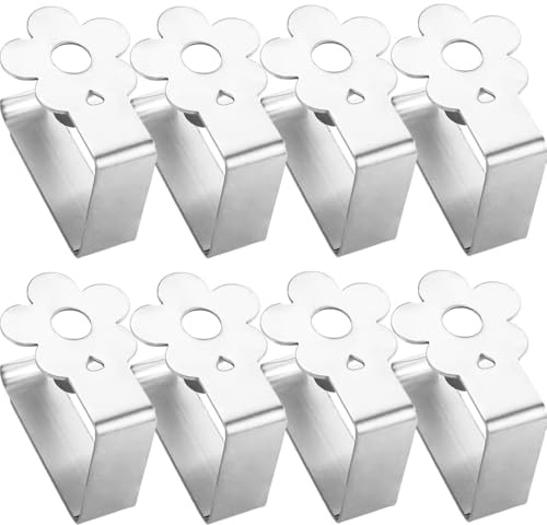 katmerio 8 Stück Tischklammer, Blume-Motive Tischdeckenklammern, Silber Edelstahl Tischtuch Klammer Clips Einer 2,5 bis 3,5 cm Dicke Tischplatte, Ideal FüR DraußEn Und Drinnen, KüChe, Picknick