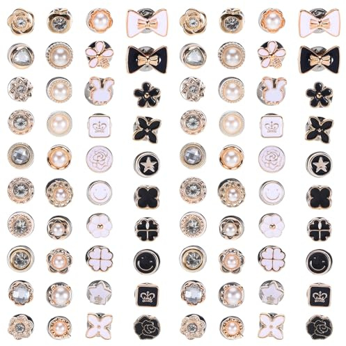 80 Stück Brooch Buttons Knöpfe-Broschen für Kleidung-Broschen & Anstecknadeln für Damen, Brosche Ausschnitt Verkleinern, Abnehmbare DIY-Dekoration ohne Nähen