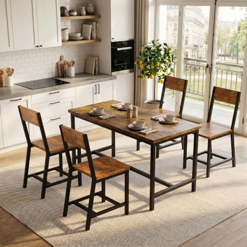 Chaises de Salle à Manger (lot de 4), Structure Métallique Robuste, Confortables avec Dossier, Idéales pour Le Salon, La Salle à Manger et La Cuisine, Couleur Marron Vintage, Supportant jusqu’à 150 kg