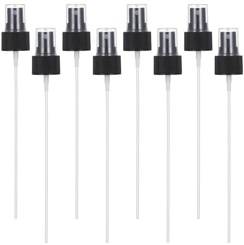 Thinp 8 Pcs Spray Tops for Bottles, Fine Mist Spray Caps Plastic Sprays Nozzle for Bottles Sprays Bottle Tops Replacement with Dip Tube for Essential Oil, Cleaning Solution, Black (24/410 Cap Size)