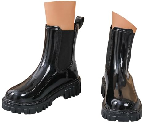 2025 Bottines pour femme Bottes d'eau doublées antidérapantes et respirantes Chaussures de pluie confortables Chaussures de jardin Chaussures à enfiler, Noir , 42 EU