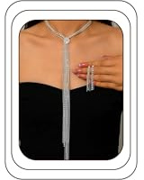 Y Kette Silber+Ohrringe Silber 925 Hängend Set,Glänzende Lange Zirkonia Ketten Damen+Hängende Quastenohrringe,Modeschmuck Brautschmuck Set Jewelry Personalisierte Geschenk für Frauen Mädchen