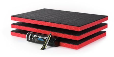 GUARDIQUE Multilayer skumsnitt justeringsset – röd | 3-pack 600 x 400 x 30 mm skumplattor spraylim precisionskniv för väskor och verktygslåda