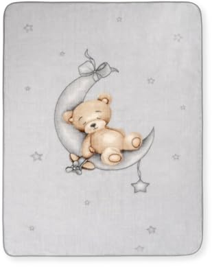 Danielstore Bebe Manta para bebé Manta Cuna 110 x 140 cm. Manta Bebé Recien Nacido Tacto Terciopelo Manta Multiusos Confortable Suave, Mullida y Universal (Oso Luna Gris)