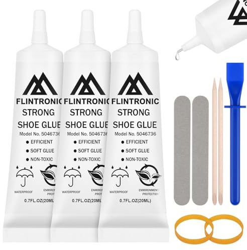 Flintronic Lot de 3 tubes de colle spéciale de 20 ml pour chaussures, semelles et talons, cuir, élastique et transparente, colle de réparation, imperméable, pour chaussures, semelles, cuir