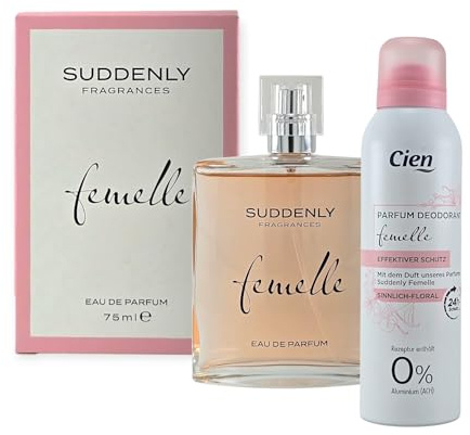 Femelle Duftset von Suddenly für Damen, Eau de Parfum 75ml & Deodorant 200ml, Sinnlich-Floraler Duft mit Sandelholz, Vanille & Weißen Blüten