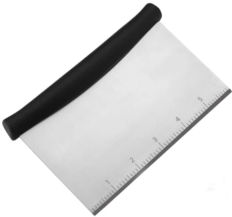 Teigkarte Edelstahl,Bench Scraper,Teigkarte,Mit Messskala Teigschaber,Küchenspachtel,Dough Scraper,Teigtrenner,Küchenschaber Für Kuchenteig,Pizza,Plätzchen Backen,15,5 *10.9cm,Schwarz, Silberfarben