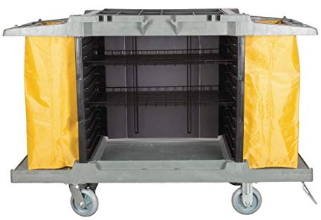 Jantex Chariot de nettoyage, gris et jaune, polypropylène, 990 (H) × 1460 (L) × 540 (P) mm, roues non marquantes, 2 roues freinées, 2 sacs en nylon lavables de 77 litres inclus, DL011
