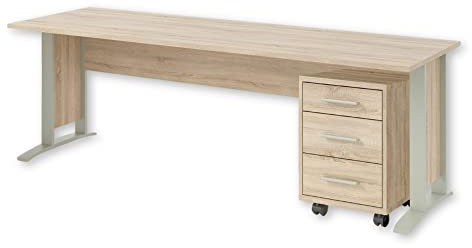 OFFICE LINE Schreibtisch in Eiche Sonoma Optik - Moderner Bürotisch Computertisch mit großer Arbeitsfläche und Rollcontainer - 150 x 73 x 70 cm (B/H/T)