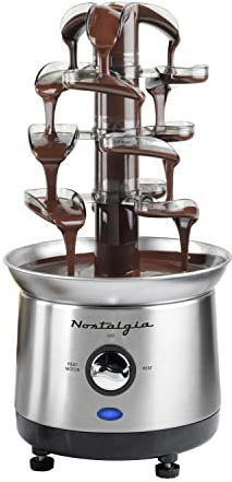 Nostalgia Stainless Steel Cascading Fondue Fountain 2-Pound Capacity, Easy to Assemble 4 Tiers, Perfect for Chocolate, Nacho Cheese, BBQ Sauce, Ranch, Liqueurs