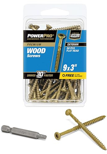 Power Pro Premium Exterior Wood Screws, #9 x 3 Inch All-Purpose Deck Screws for Outdoor Projects, T-25 Star Bit Included, Bronze, 50 Pieces | 42482
