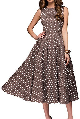 Simple Flavor Women's Vintage Dress Sleeveless O-Neck Party Cocktail Dress (Brown, L)