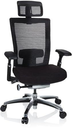 hjh OFFICE 657650 Profi Bürostuhl NOVA PRO I Netzstoff Schwarz Schreibtischstuhl ergonomisch mit Kopfstütze