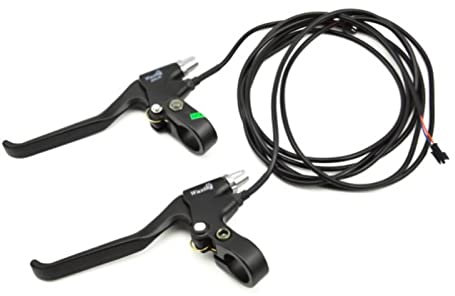 MAGT Bike Brake Levers - 1 Pair Universal Bicycle Brake Lever, Replacement 2 Wire Electric Brake Lever for Electric Bike and Mountain Bike (Black + Silver)