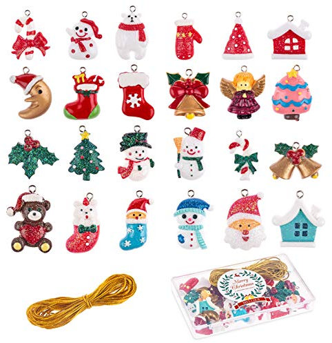 MELLIEX 24pcs Ornements Miniatures de Noël Décoration de Noël Figurine à Suspendre avec des Cordes