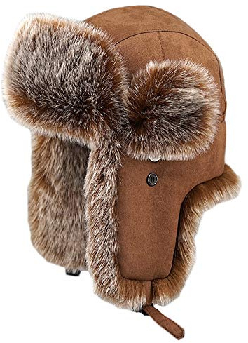 Insun Unisex Cappello Aviatore Pelle Scamosciata Cappello Invernale Ushanka Cosacco in Finta Pelliccia Marrone M